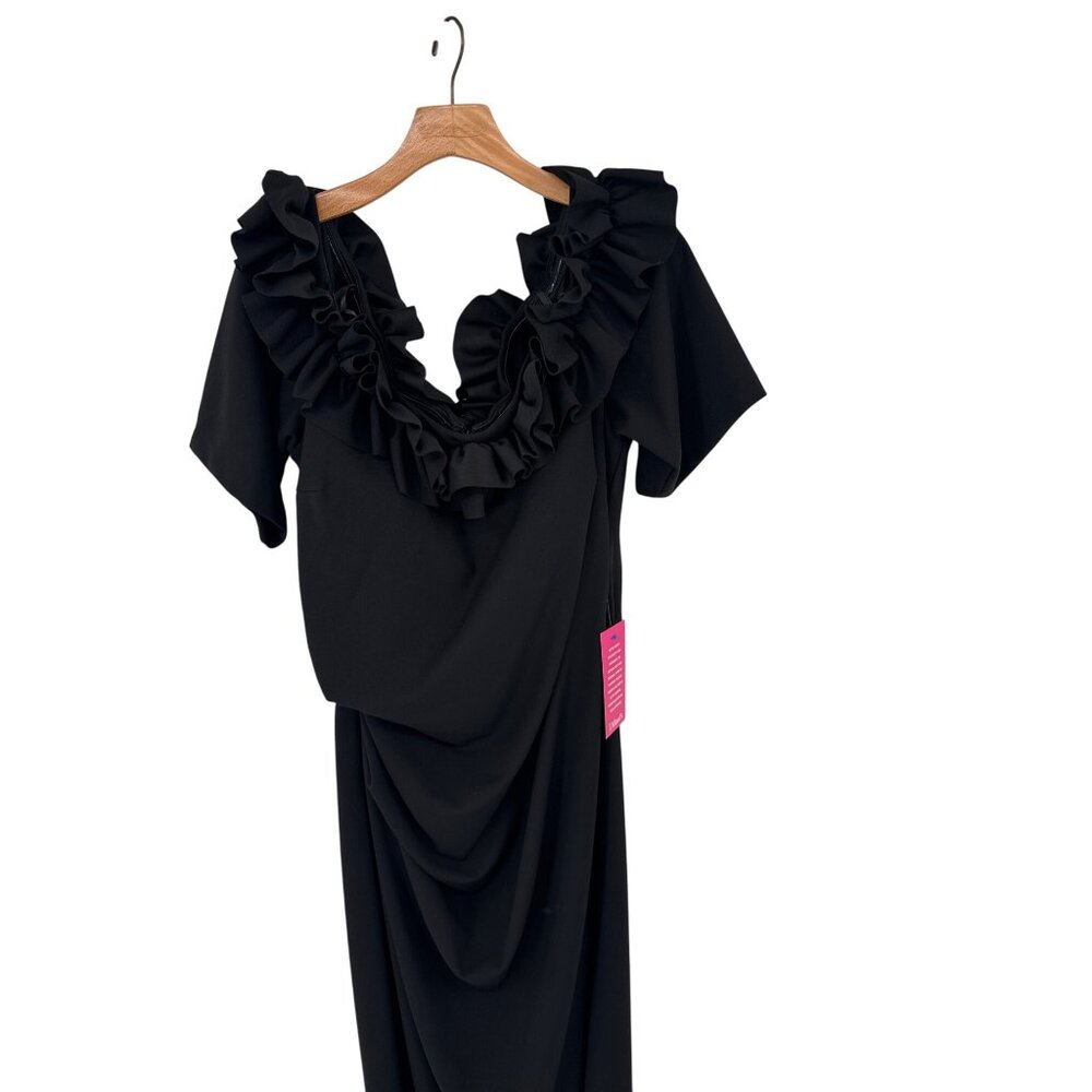 Xscape Womens grown dress size 22W plus Black Ruffle Evening formal USA new $258 - Picture 2 of 11